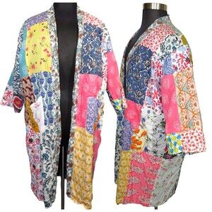 Women's Floral Multi Patchwork Cotton Reversible Boho Kimono Cardigan Top ONE SZ